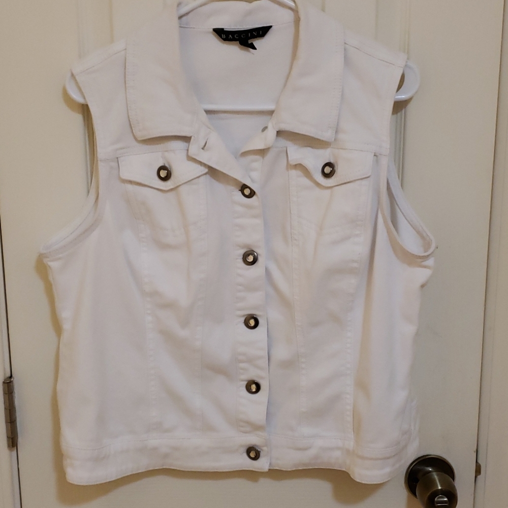 Women white denim vest